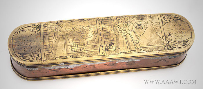 Tobacco Box, Engraved Brass and Copper
Dutch, 18th Century, entire view